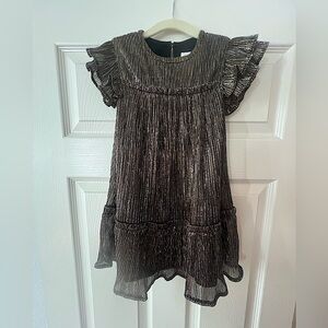 GAP Gold Ruffled Tiered Dress with Flutter Cap Sleeves